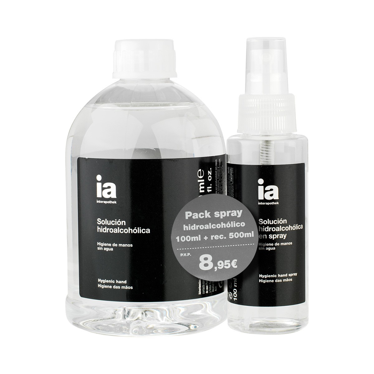 Interapothek spray solución hidroalcohólica 100ml + recarga 500ml