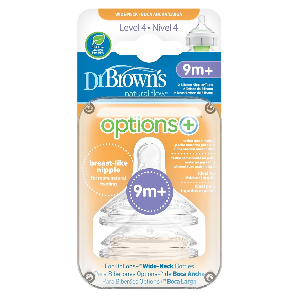 Dr.Brown's tetina boca ancha options 9m+