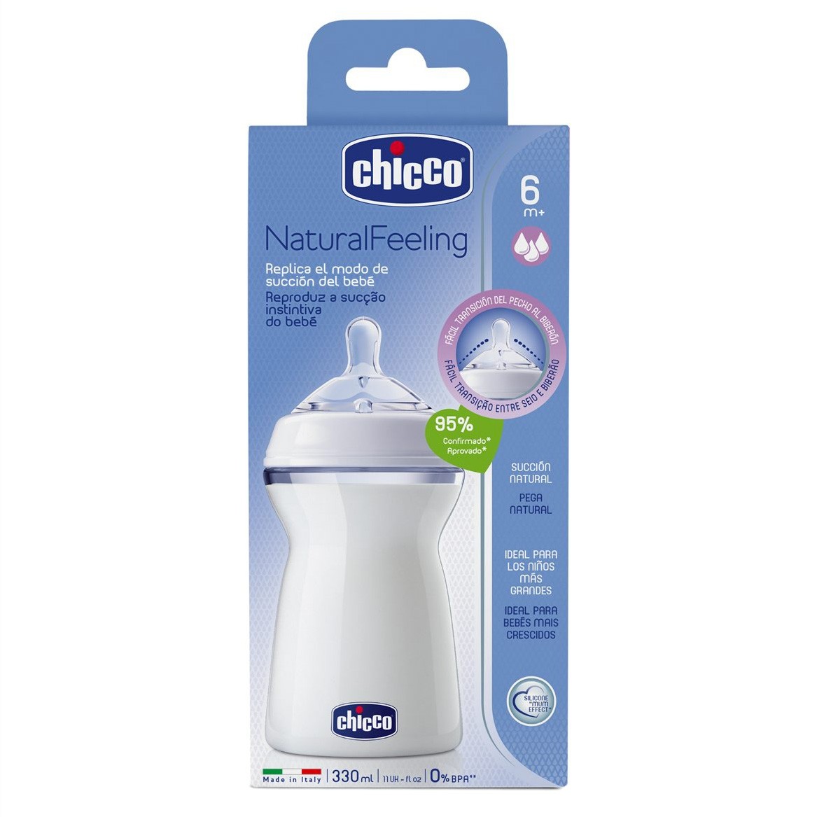 Chicco Biberón Natural Feeling flujo rápido 330ml