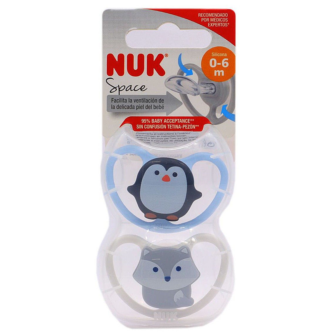 Nuk Space chupete de silicona 0-6 meses 2u