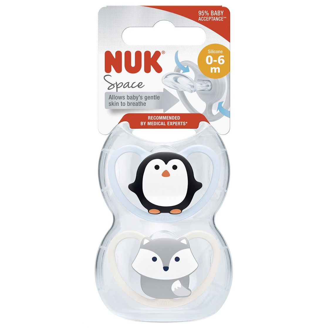 Nuk chupete Space zorro silicona 0-6 meses 2u