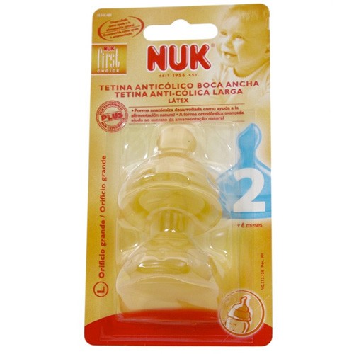 Nuk Tetina fist choice látex boca ancha talla 2 orificio L 2uds